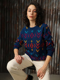 High Star Women Abstract Pattern Round Neck Boxy Fit Pullover