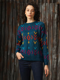 High Star Women Abstract Pattern Round Neck Boxy Fit Pullover