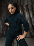 Women Knitted Acrylic Regular Fit High- Rise Turtle neck Long Sleeve Co-Ord