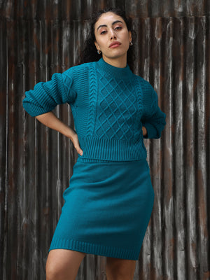 Women Knitted Acrylic Regular fit High- Rise Round Neck Long Sleeve Co-Ord