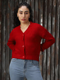 Women Knitted Acrylic Regular fit  V Neck Long Sleeve Sweaters