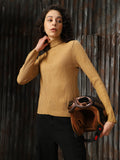 High Star Women Turtle Neck Solid Ribbed Pullover