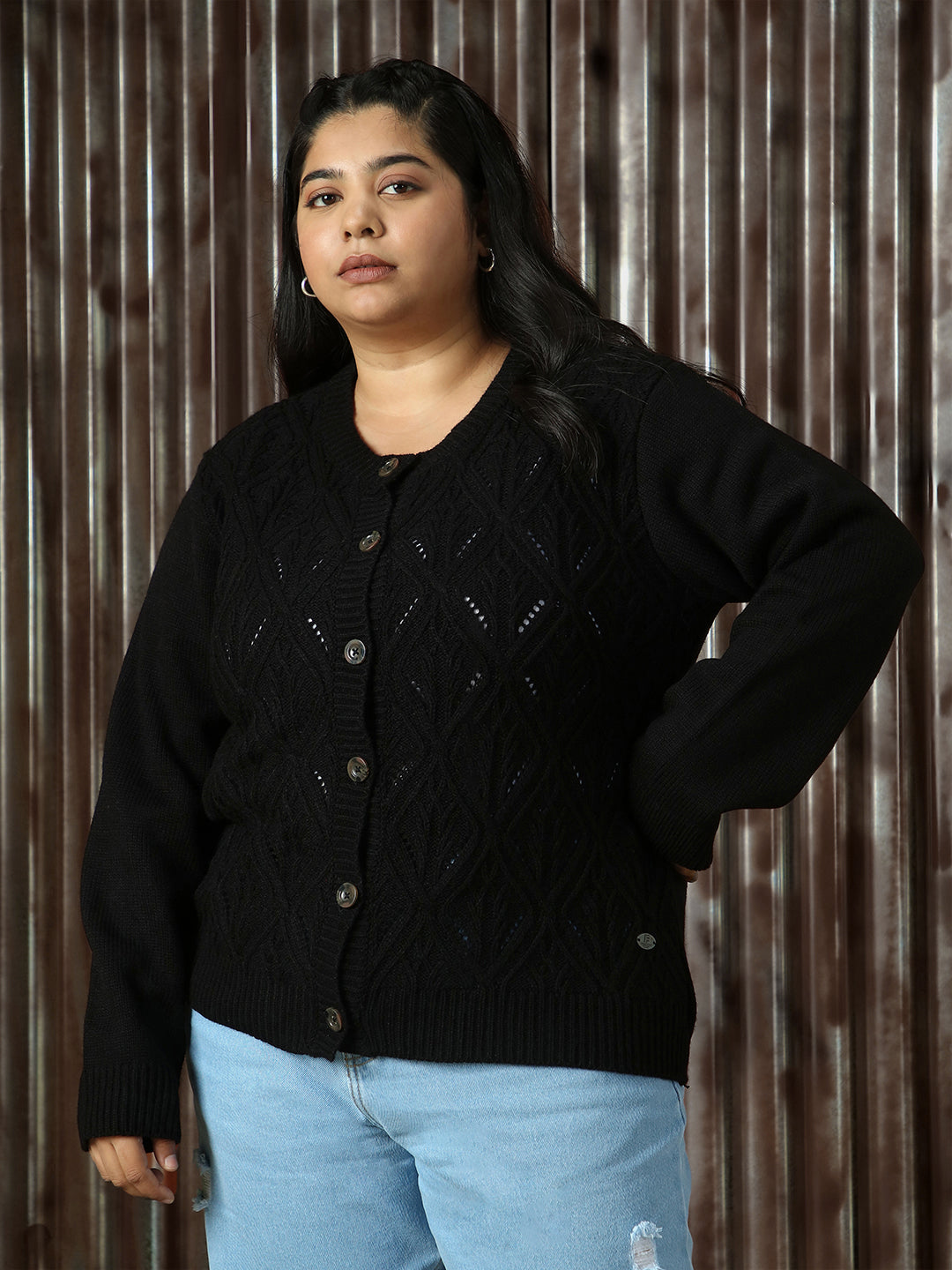 High Star Plus Size Women Cable Knit Cardigan