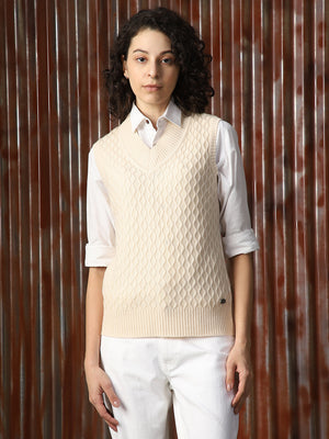 Women Knitted Acrylic Regular Fit  V Neck Sleeveless Sweaters