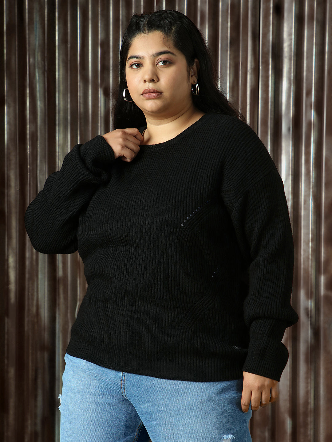 High Star Plus Size Women Striped Pullover