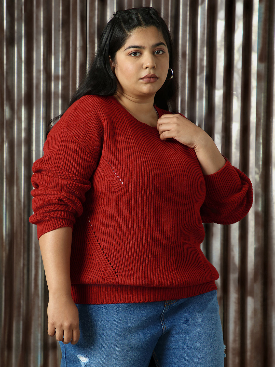 High Star Plus Size Women Striped Pullover