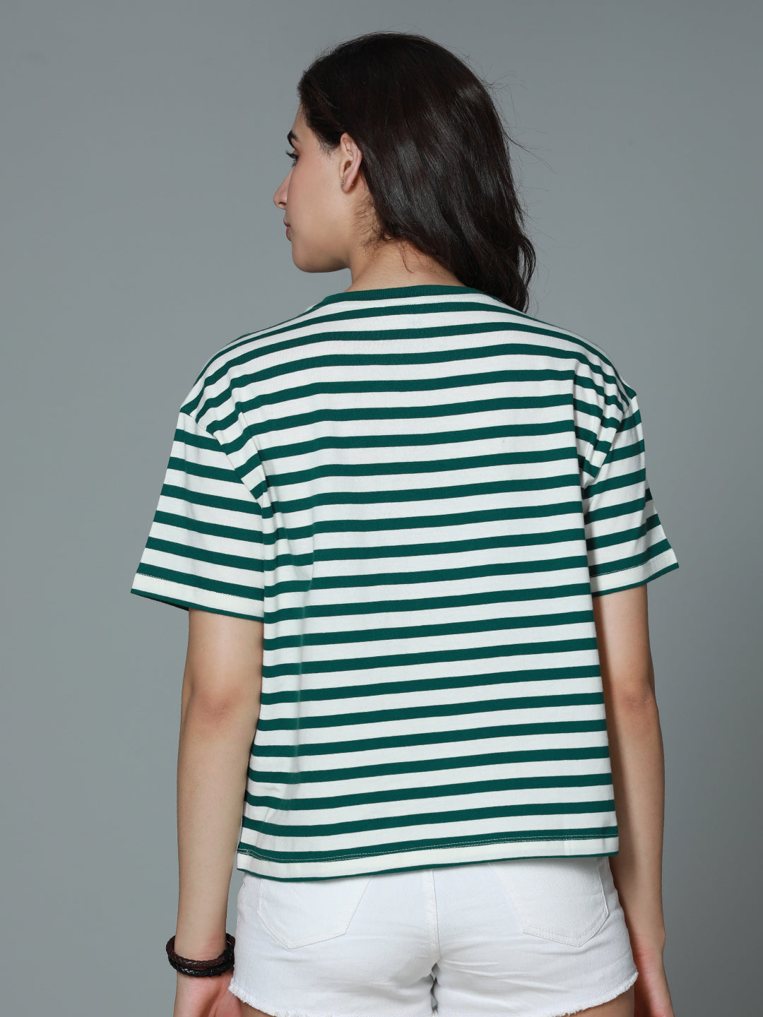 Striped Round Neck Drop-Shoulder Sleeves Cotton Boxy T-shirt