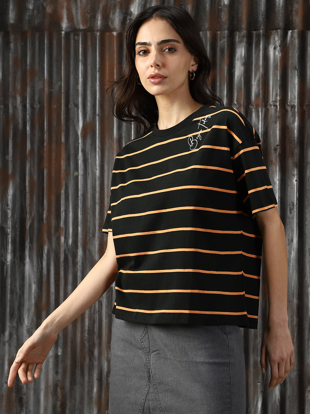 Women Strip Relaxed Fit T-Shirts