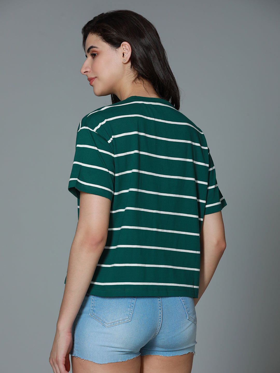 Striped Round Neck Drop-Shoulder Sleeves Cotton Boxy T-shirt