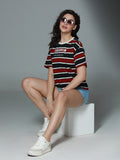 Striped Round Neck Drop-Shoulder Sleeves Cotton Boxy T-shirt