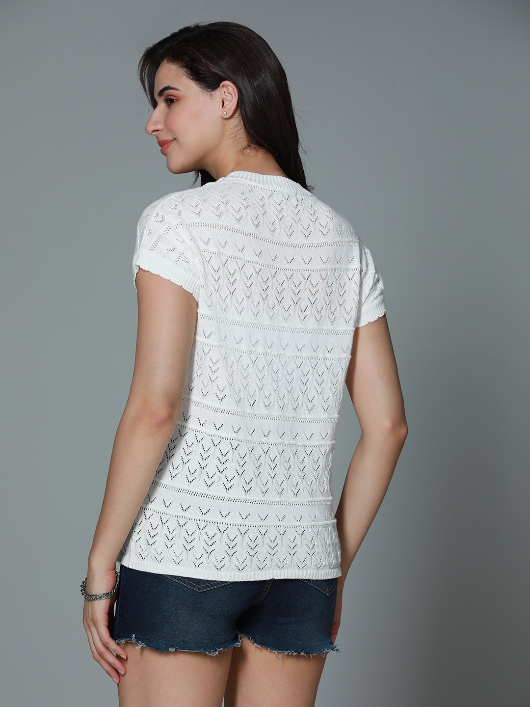 Crochet Off Cotton Extended Short Sleeve Top