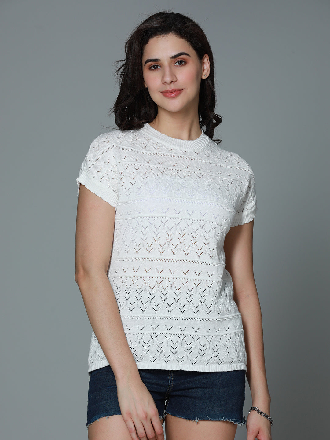 Crochet Off Cotton Extended Short Sleeve Top