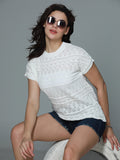 Crochet Off Cotton Extended Short Sleeve Top