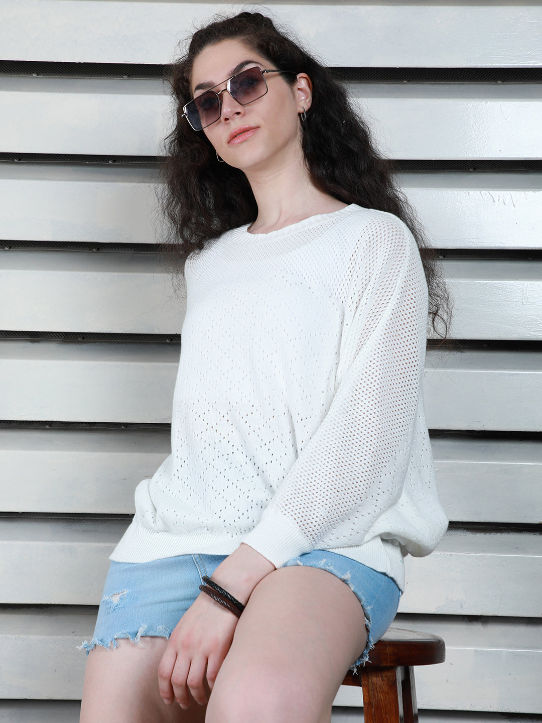 Cotton Crochet Batwing Sleeve Top