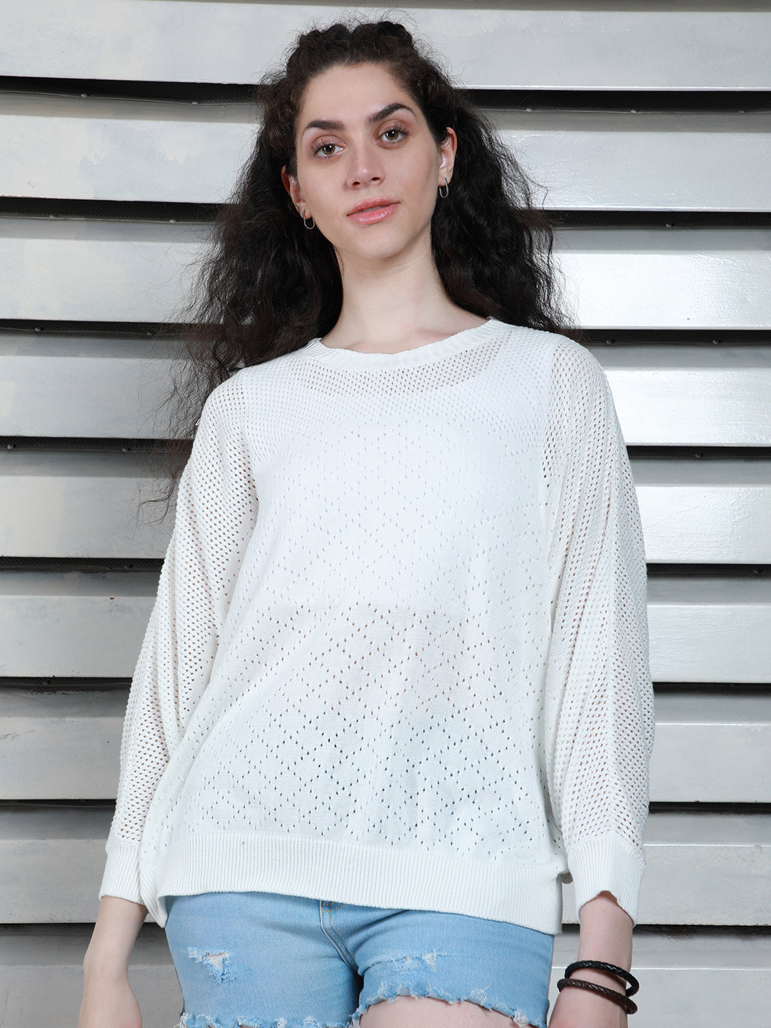 Cotton Crochet Batwing Sleeve Top