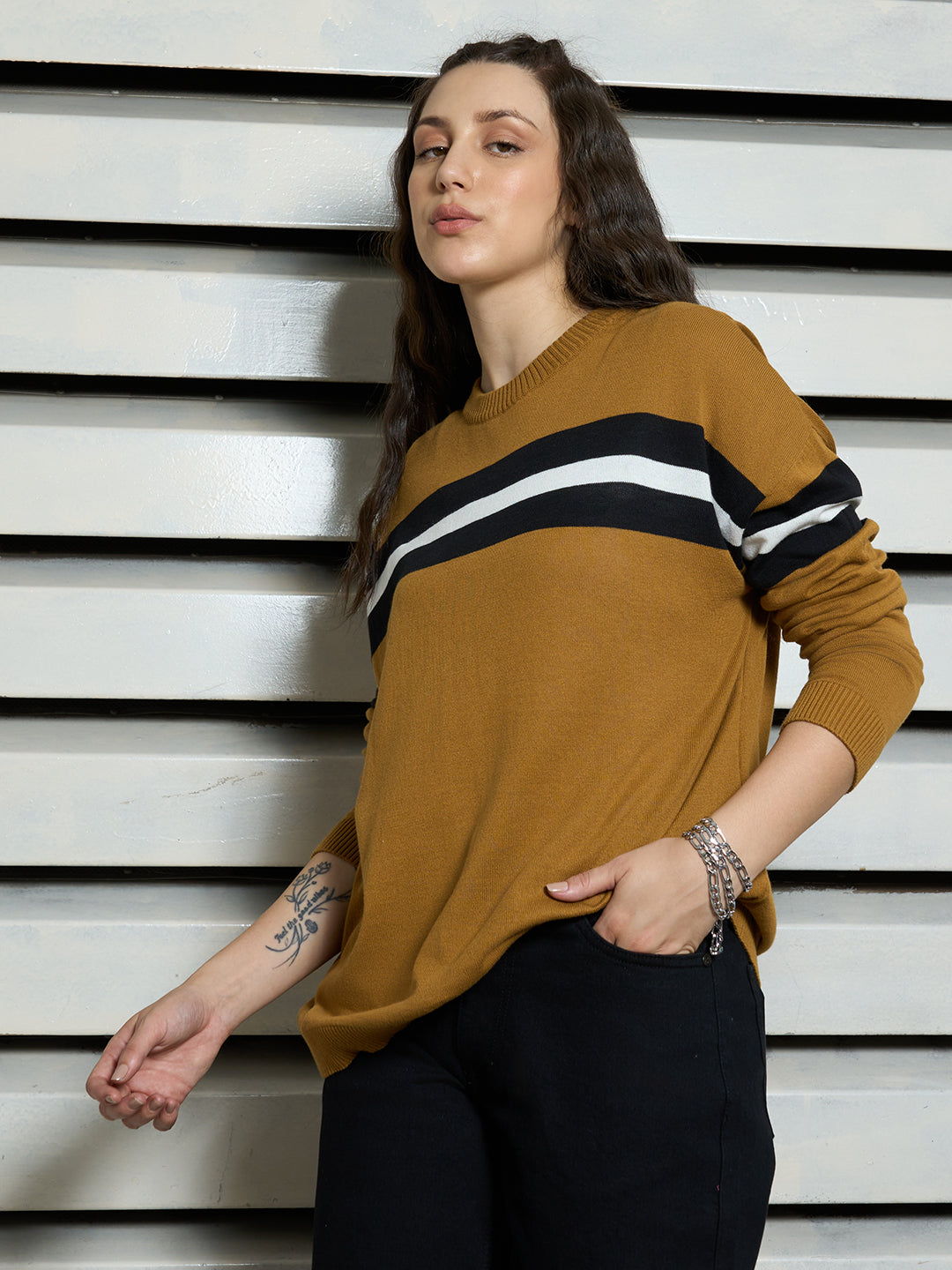 Women Boxy Fit Round Neck Long Sleeve Casual Top