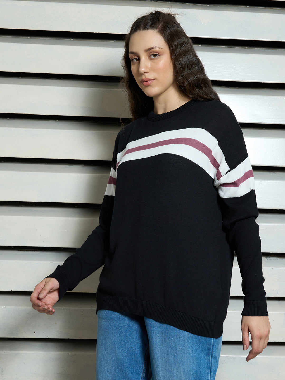 Women Boxy Fit Round Neck Long Sleeve Casual Top