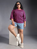 Plus Size Striped Drop-Shoulder Sleeves Oversized Casual T-Shirt