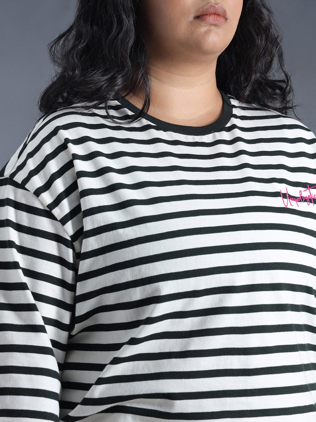 Plus Size Striped Drop-Shoulder Sleeves Oversized T-Shirt