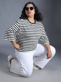 Plus Size Striped Drop-Shoulder Sleeves Oversized T-Shirt