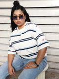 Cotton Plus Size Striped Drop-Shoulder Sleeves Oversized T-shirt