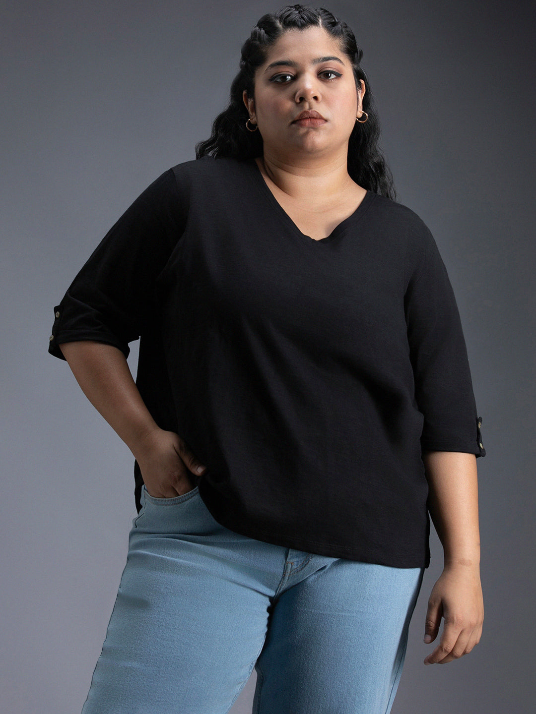 Plus Size Regular Fit Textured Cotton Tshirt