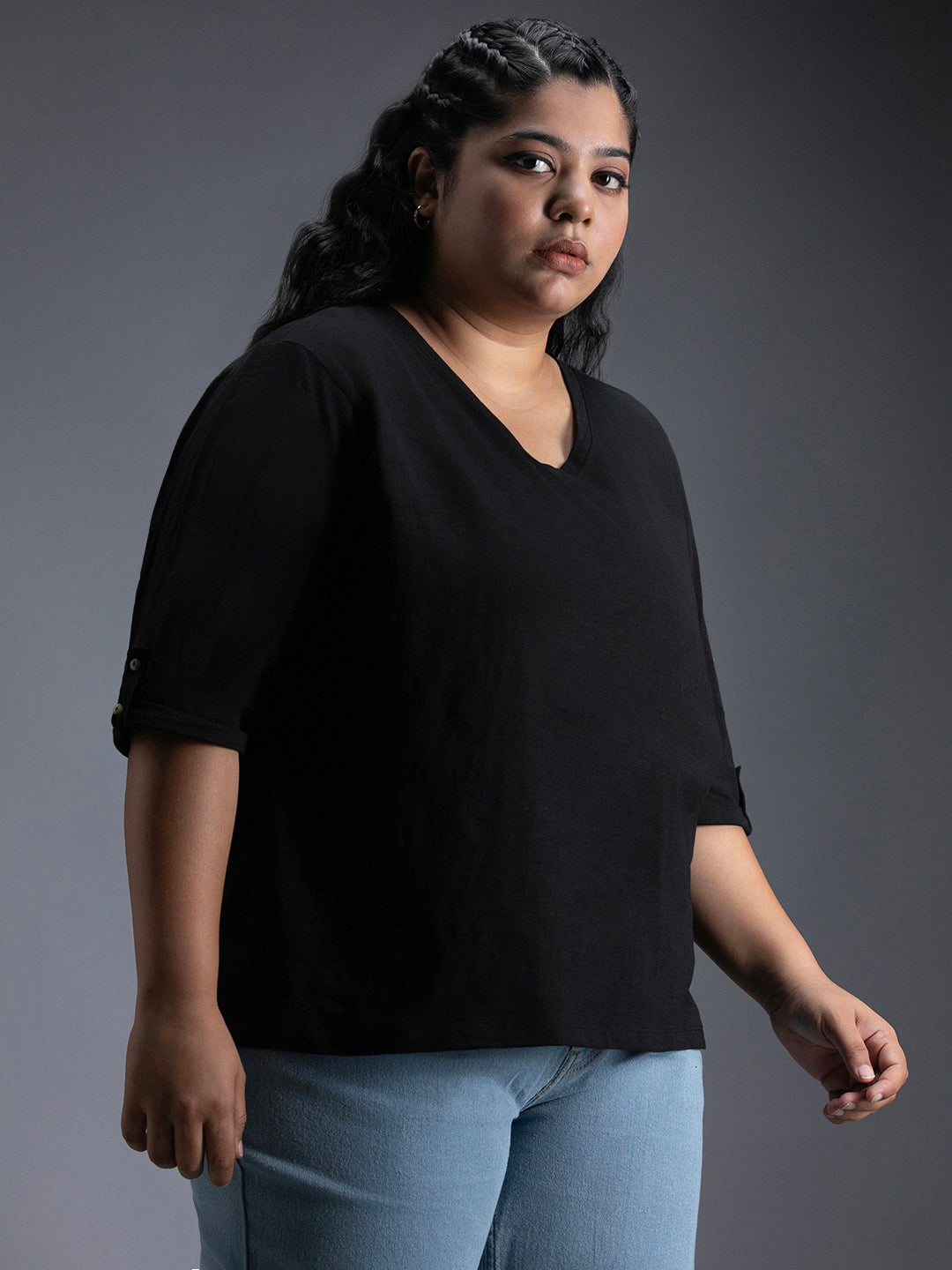 Plus Size Regular Fit Textured Cotton Tshirt