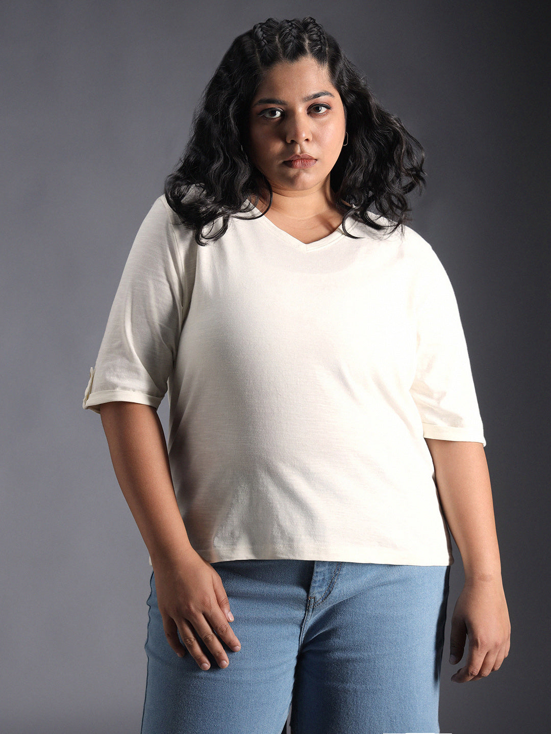 Plus Size Regular Fit Textured Cotton Tshirt