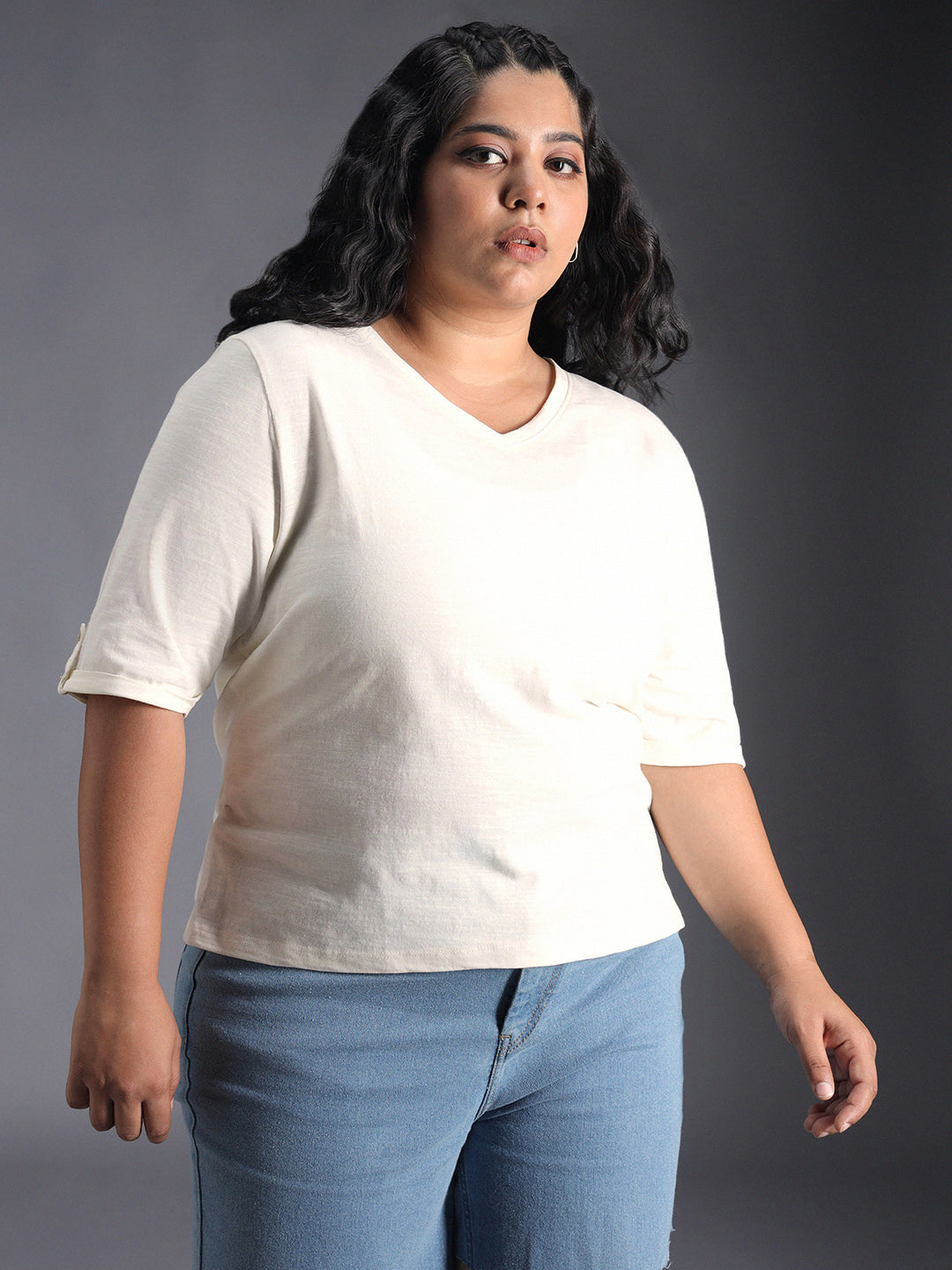 Plus Size Regular Fit Textured Cotton Tshirt