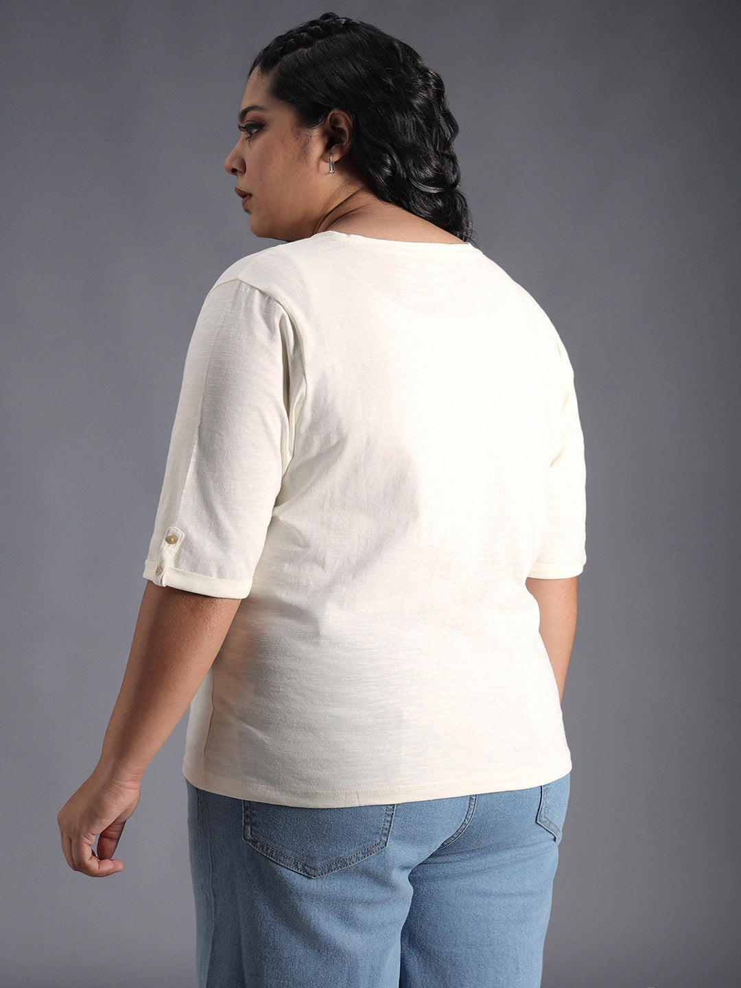 Plus Size Regular Fit Textured Cotton Tshirt