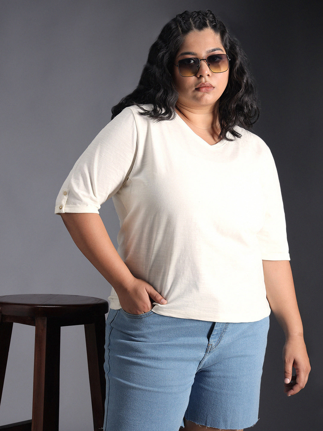 Plus Size Regular Fit Textured Cotton Tshirt