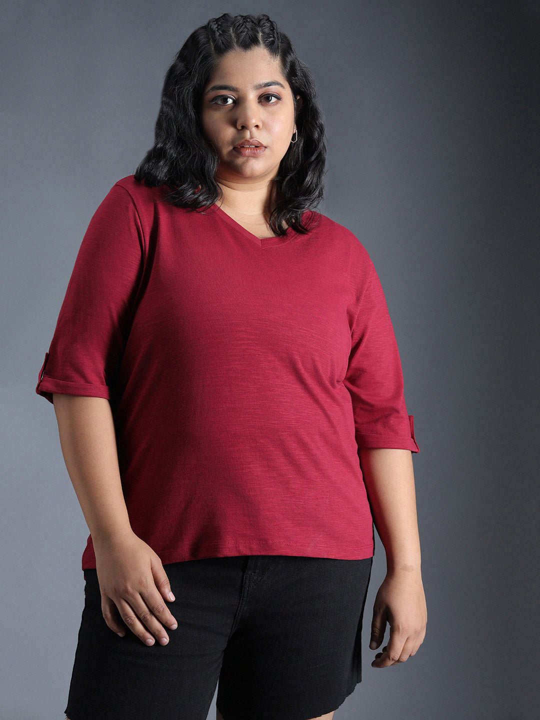 Plus Size Regular Fit Textured Cotton Tshirt