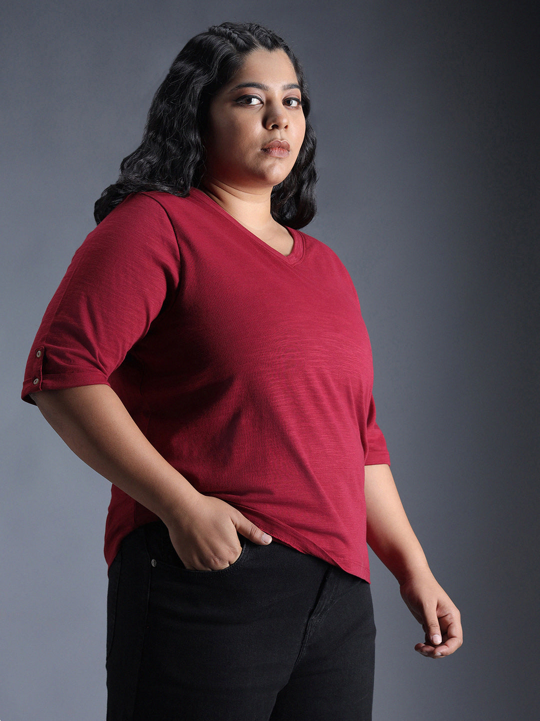 Plus Size Regular Fit Textured Cotton Tshirt