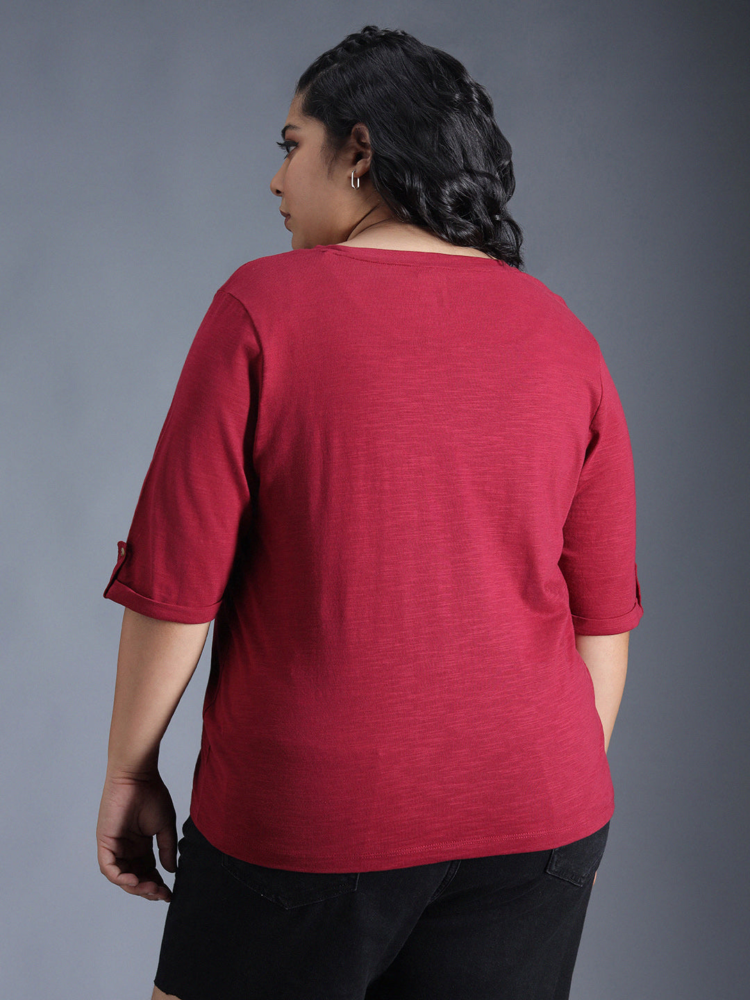 Plus Size Regular Fit Textured Cotton Tshirt