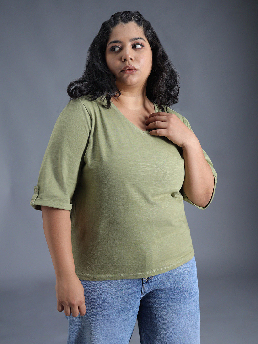 Plus Size Regular Fit Textured Cotton Tshirt