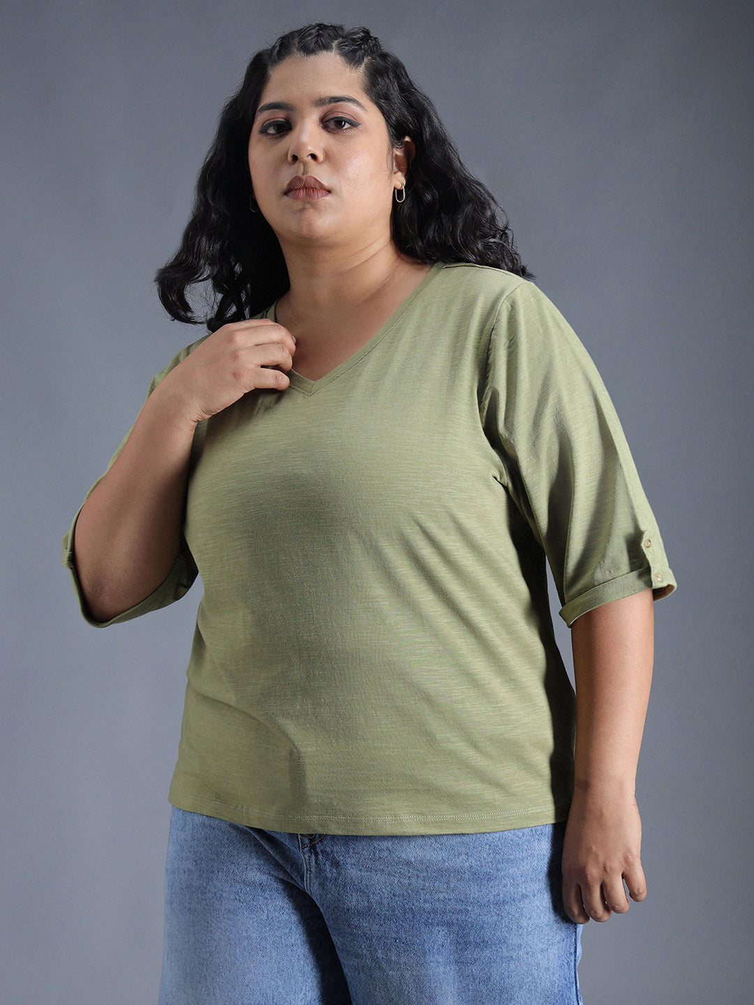 Plus Size Regular Fit Textured Cotton Tshirt