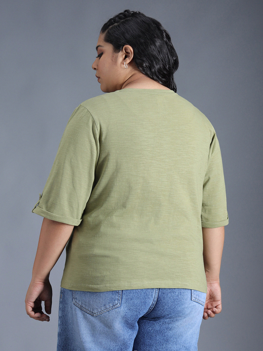 Plus Size Regular Fit Textured Cotton Tshirt