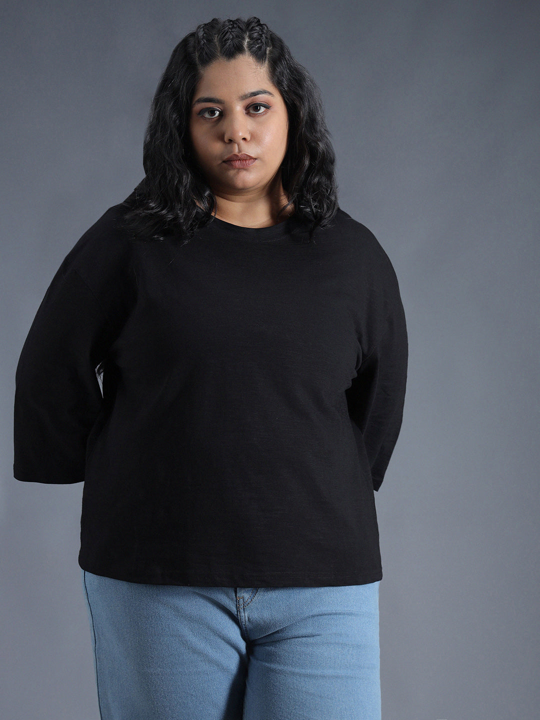 Plus Size Boxy Fit Textured Cotton Tshirt