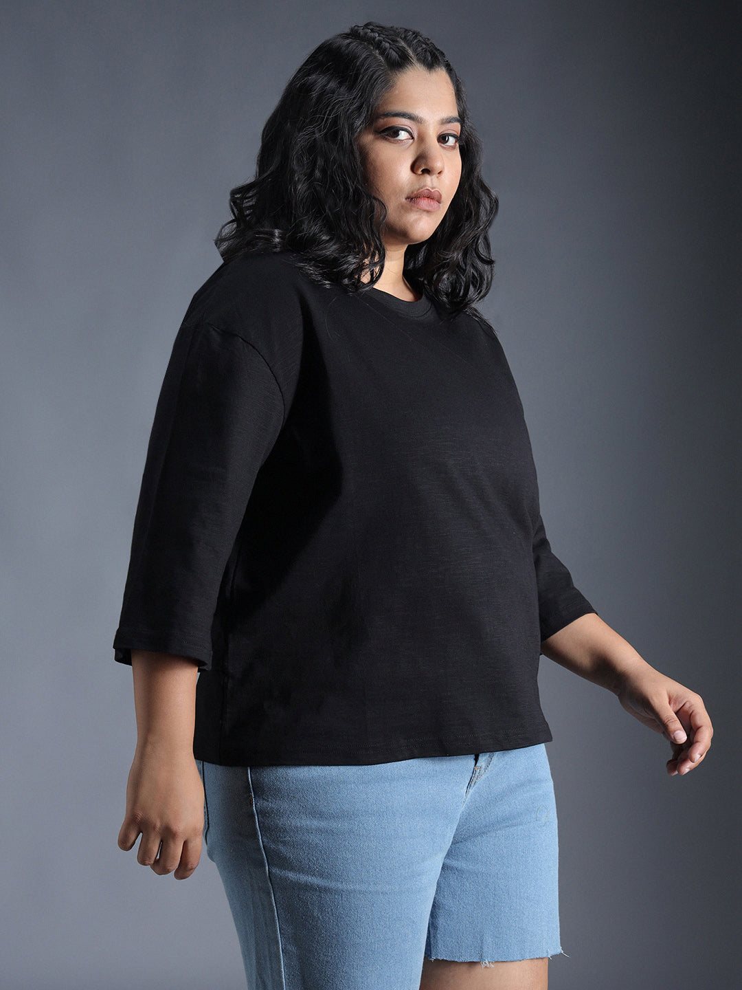 Plus Size Boxy Fit Textured Cotton Tshirt