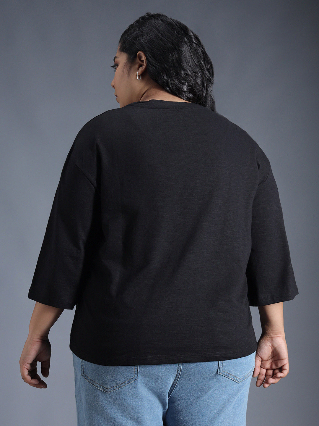 Plus Size Boxy Fit Textured Cotton Tshirt