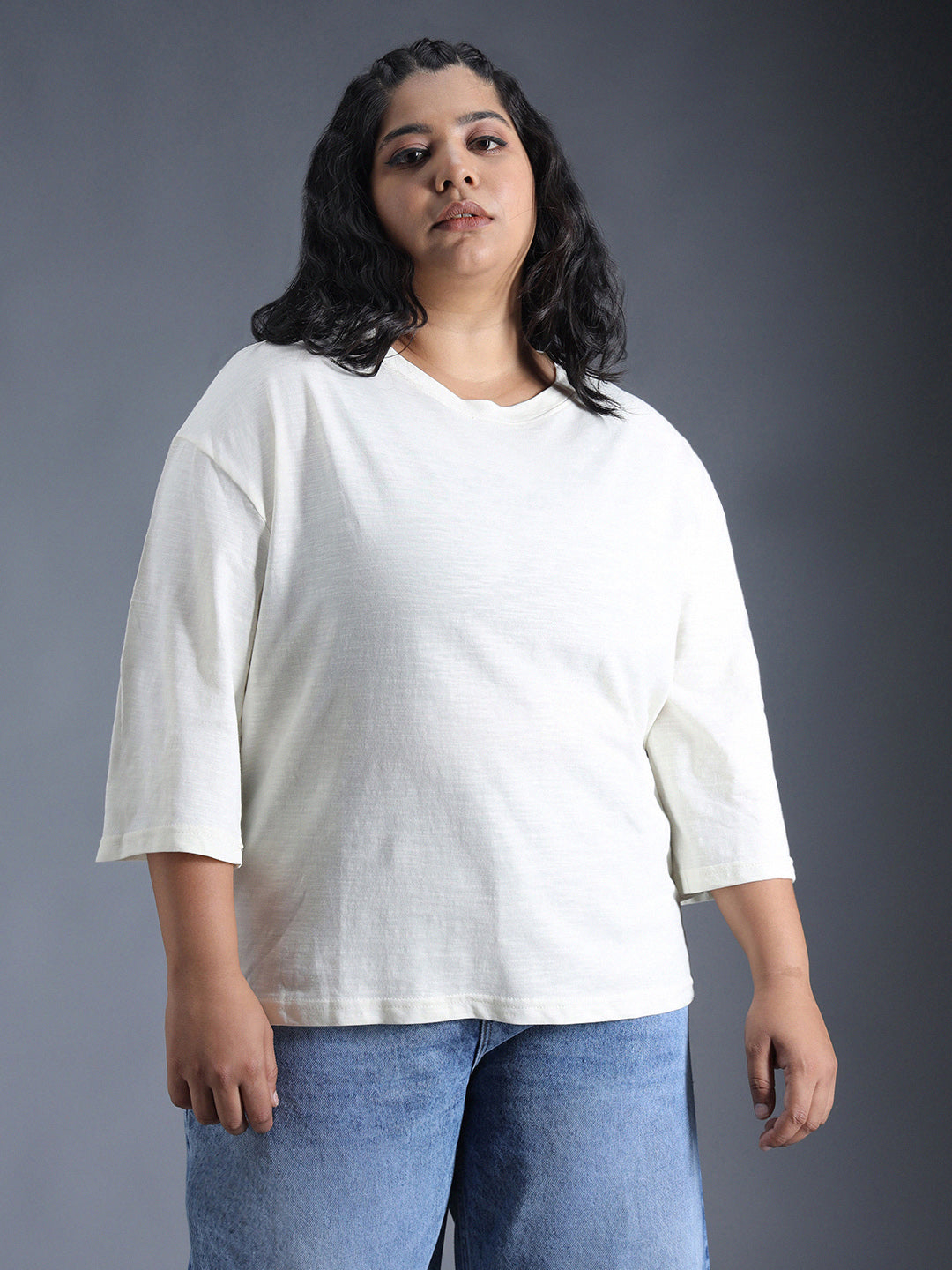 Plus Size Boxy Fit Textured Cotton Tshirt