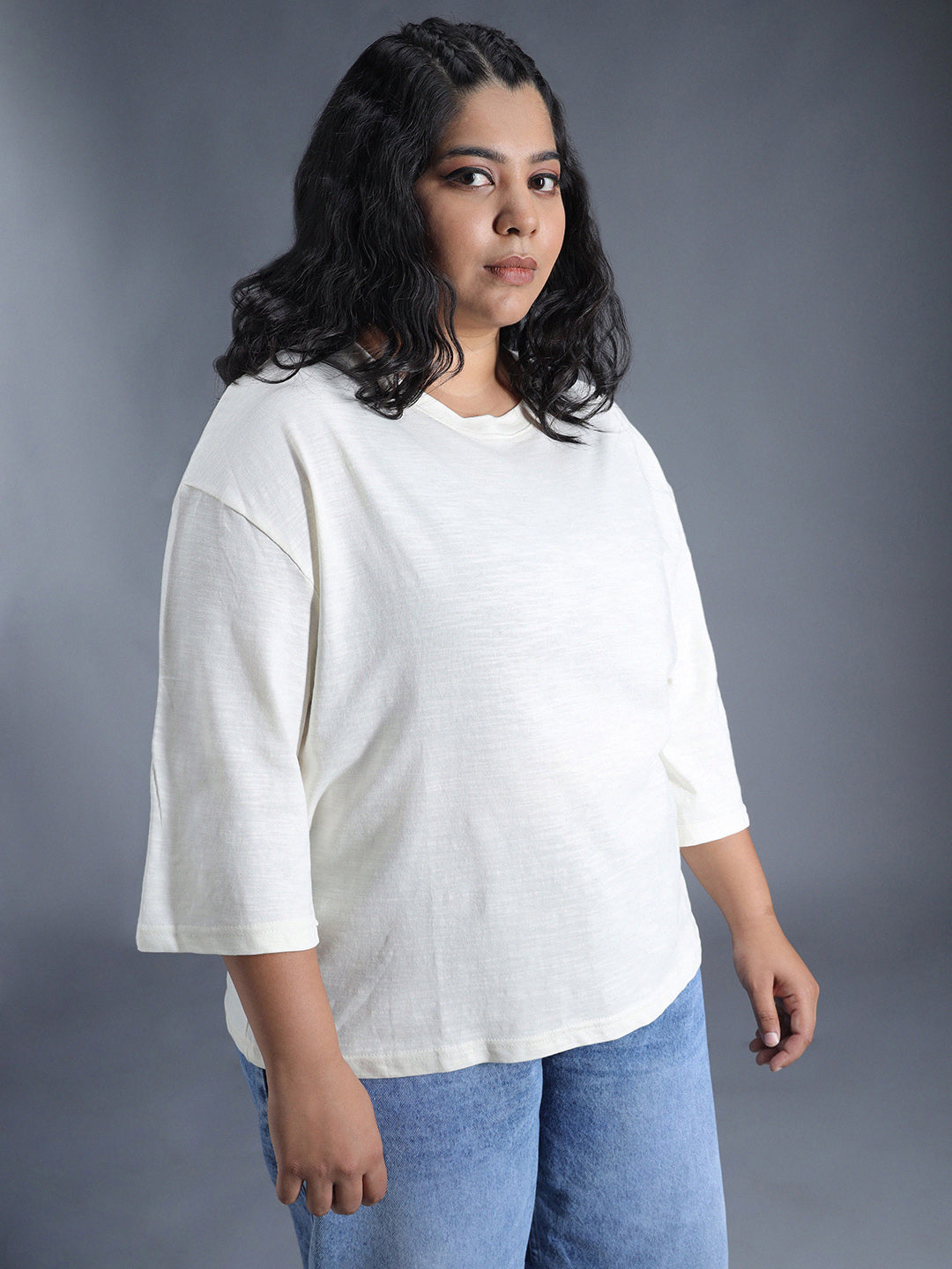 Plus Size Boxy Fit Textured Cotton Tshirt