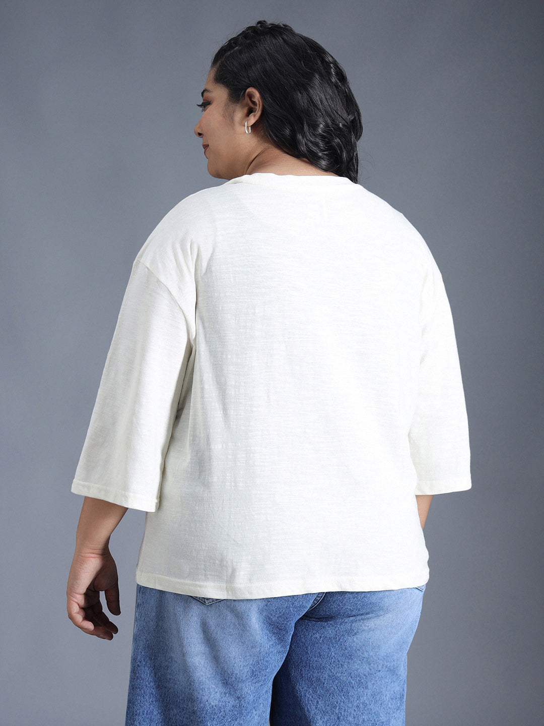 Plus Size Boxy Fit Textured Cotton Tshirt