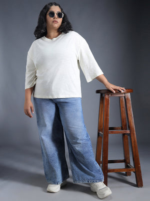 Plus Size Boxy Fit Textured Cotton Tshirt