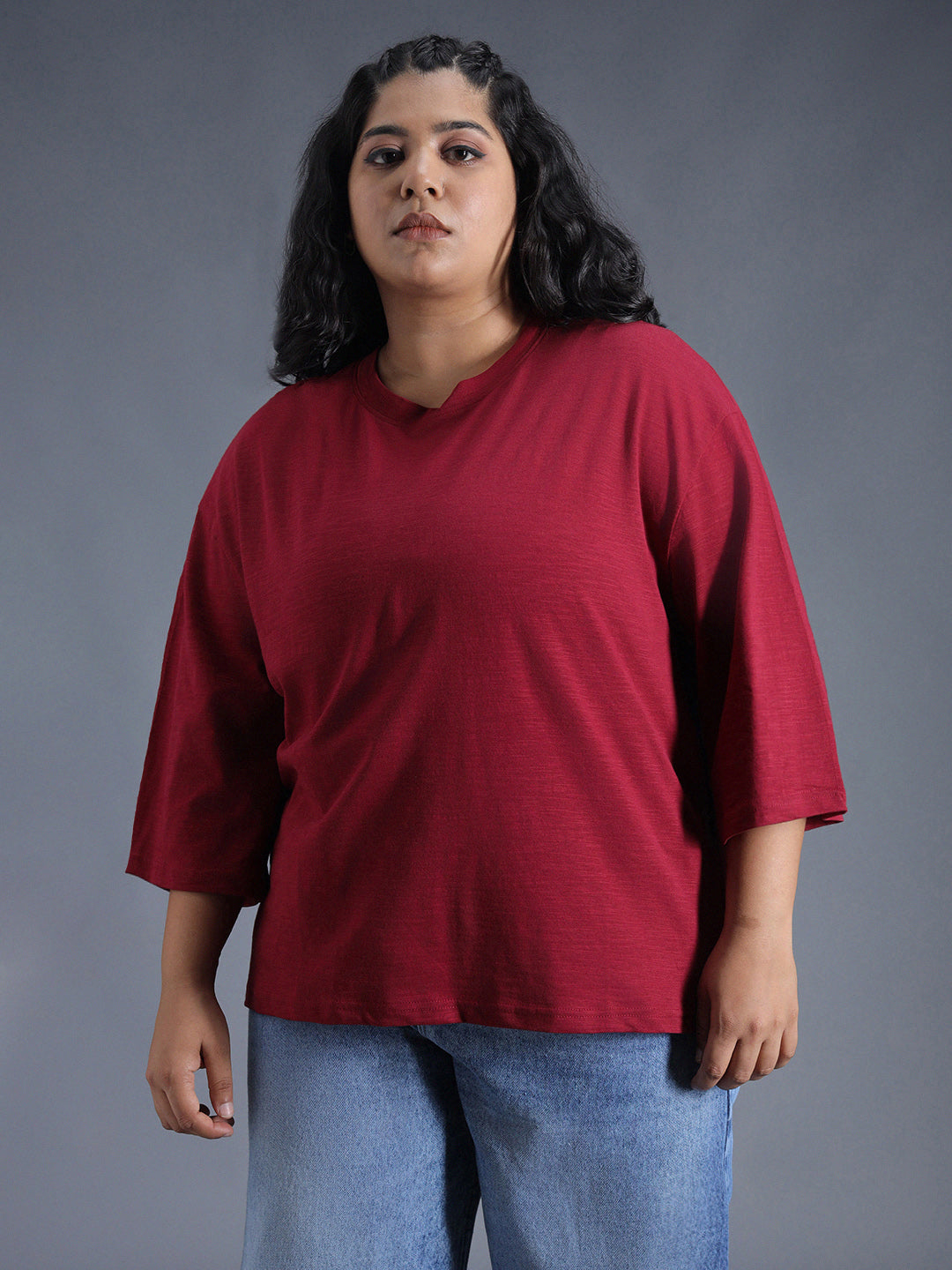 Plus Size Boxy Fit Textured Cotton Tshirt