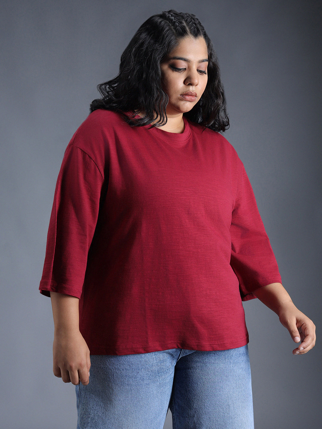 Plus Size Boxy Fit Textured Cotton Tshirt