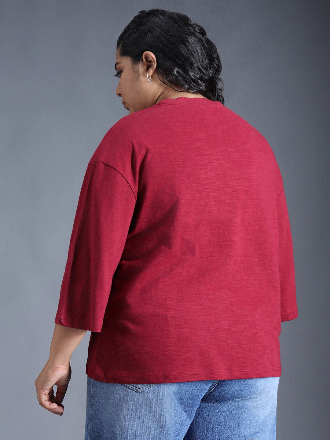 Plus Size Boxy Fit Textured Cotton Tshirt