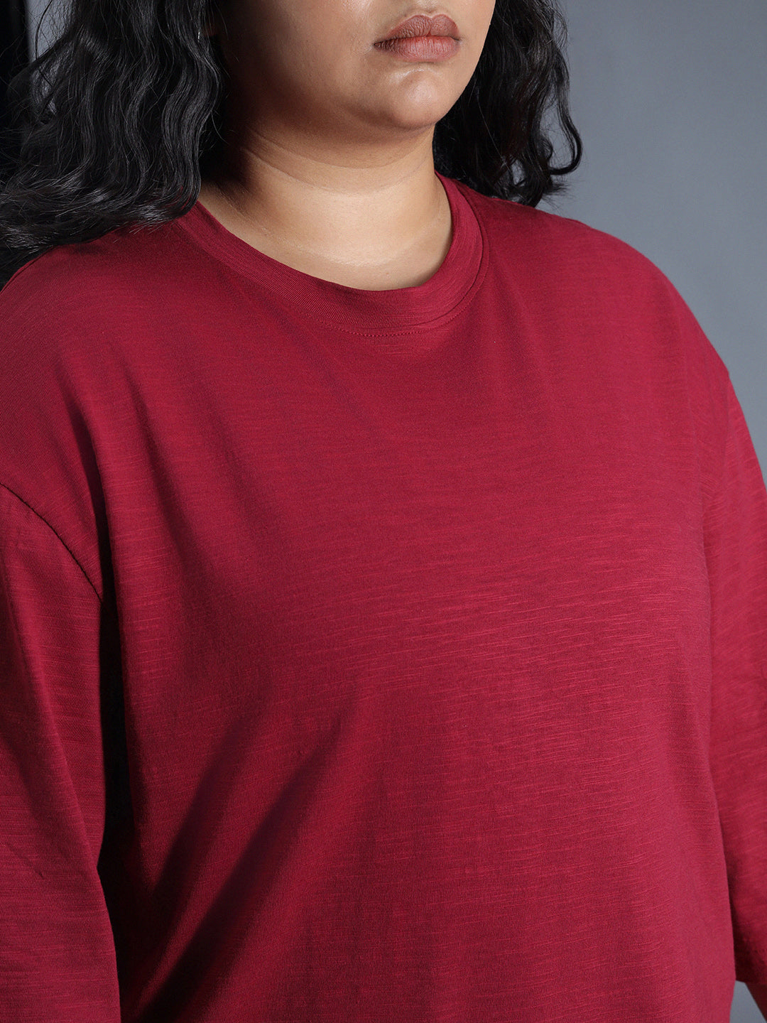 Plus Size Boxy Fit Textured Cotton Tshirt