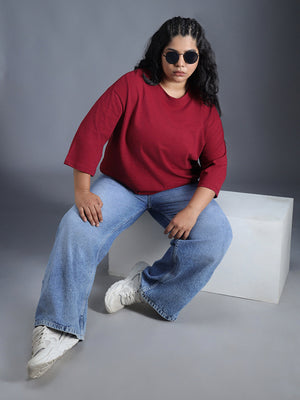 Plus Size Boxy Fit Textured Cotton Tshirt