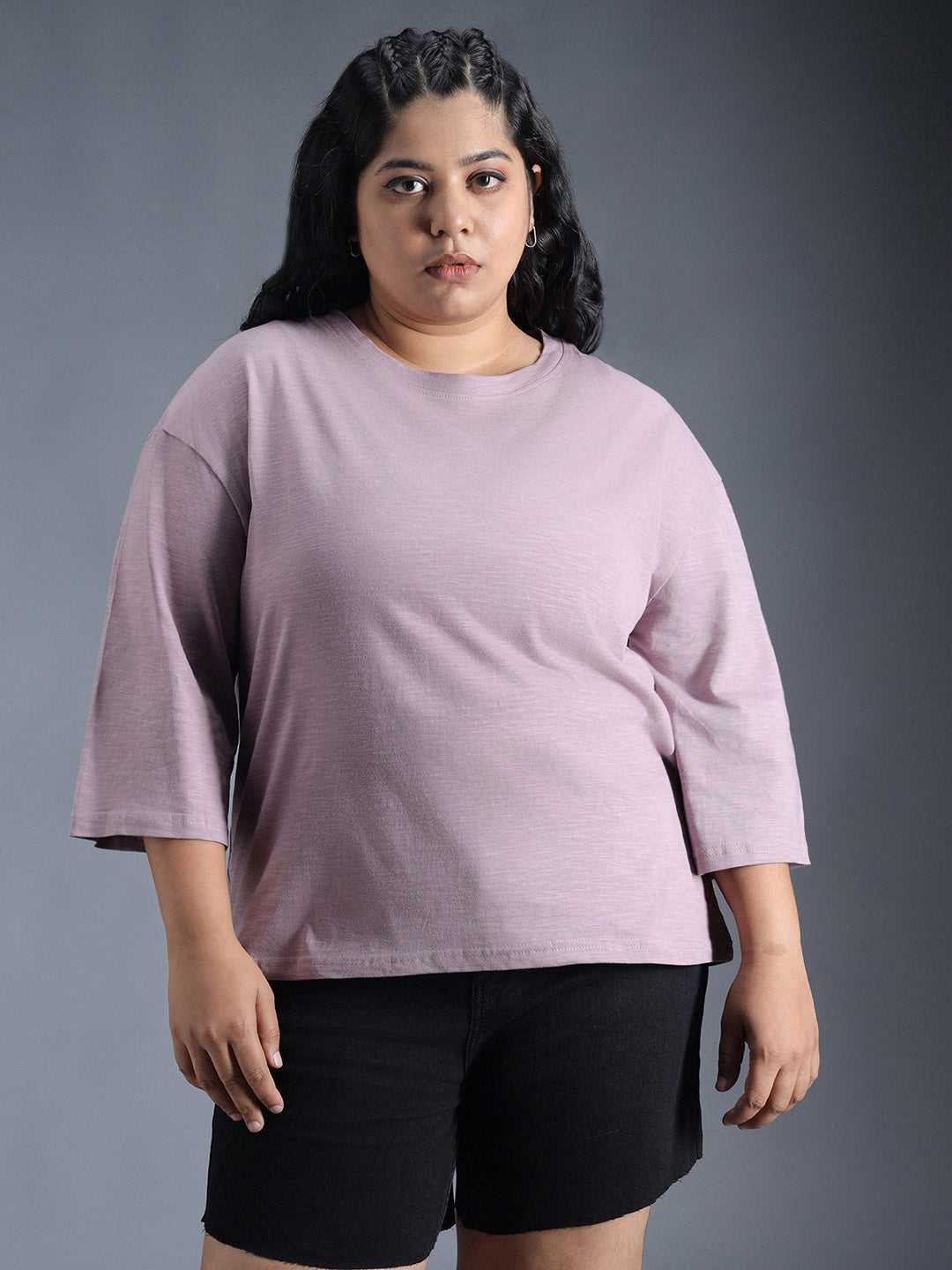 Plus Size Boxy Fit Textured Cotton Tshirt